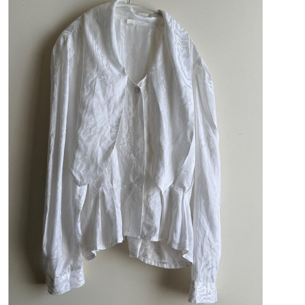 Vintage white sculptural blouse architectural peplum - draped collar detail S/M